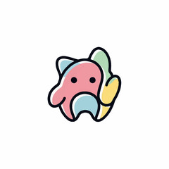 Cute abstract tooth character with a friendly face and pastel colors.
