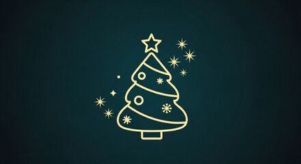 Elegant golden outline of a christmas tree adorned with a star and snowflakes, set against a dark teal background, embodying the spirit of the holiday season