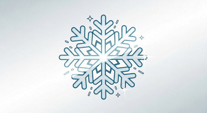 Illustration of a single snowflake with a light blue outline and sparkles on a isolated on for winter or holiday themes