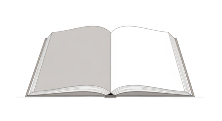 Open book with blank pages for writing or drawing.