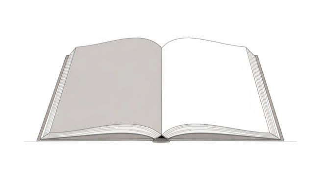 Open book with blank pages for writing or drawing.