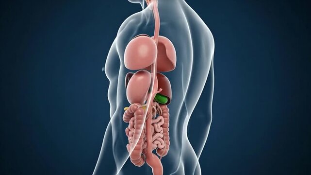 Detailed 3D Animation of the Human Digestive System Anatomy.