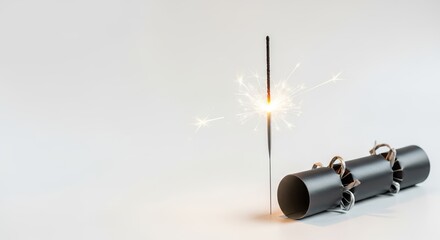 Explosive device sparking with ignition source on white background  