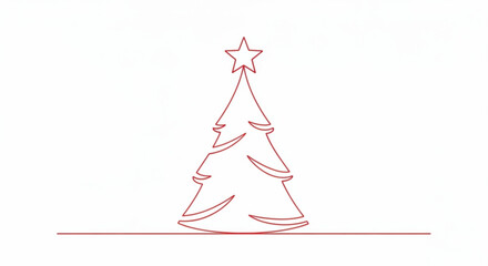 A single continuous line drawing of a christmas tree with a star on top isolated on for a festive and minimalist holiday design