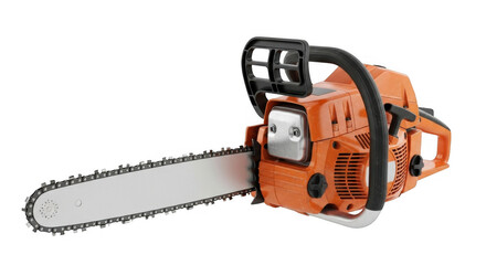 Fototapeta premium Orange gasoline powered chainsaw isolated on a white background.