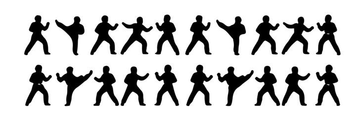 Black Taekwondo Silhouette Vector Set