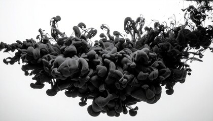Black ink drops and swirls against white.