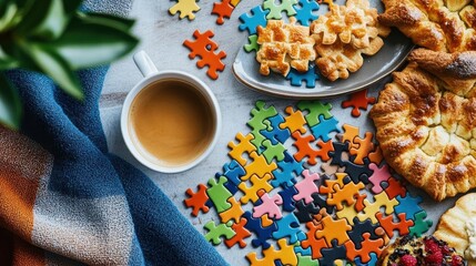 Coffee Break with Puzzles and Pastries: A Cozy Moment of Indulgence