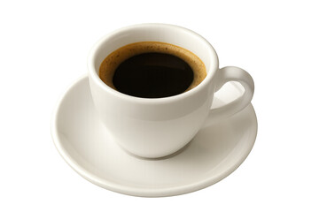 Obraz premium Espresso coffee cup with saucer over transparent background. Black hot drink for breakfast or coffee break