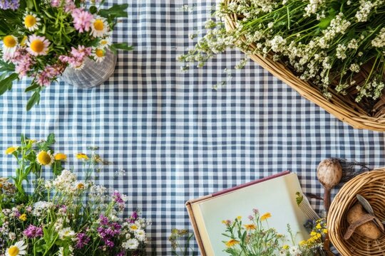 Floral Picnic on a Gingham Tablecloth
