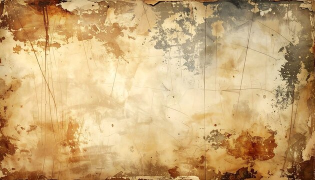 Textured, aged background depicting a stained wall with torn edges, featuring subtle lines and a blend of warm brown and gray tones
