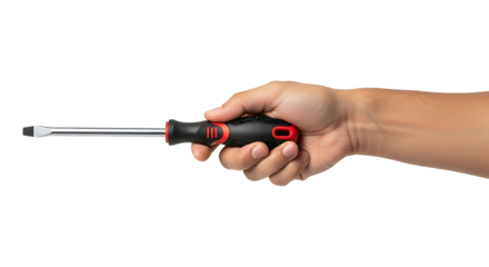 Hand Holding Screwdriver Tool Flathead Driver Repair Equipment