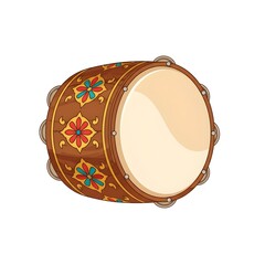 Traditional Indonesian Frame Drum or Rebana with Floral Pattern