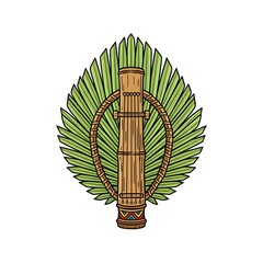 Indigenous Bamboo Flute or Instrument with Palm Leaf Decoration