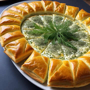 Delicious Turkish food; dill cheese pastry, Turkish name; dere otlu peynirli pogaca