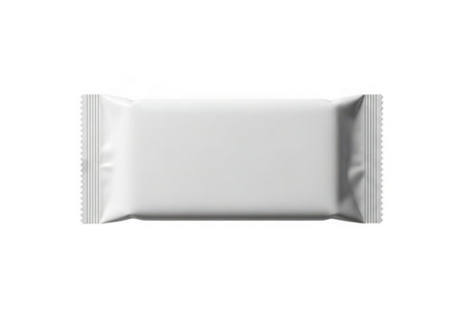 Blank white wrapper for a snack bar or candy isolated on transparent background