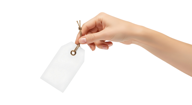 Blank Price Tag Mockup Woman Hand Holding Plain Retail Label Clothing Concept