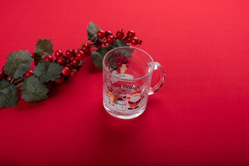 Festive christmas decor on vibrant red background