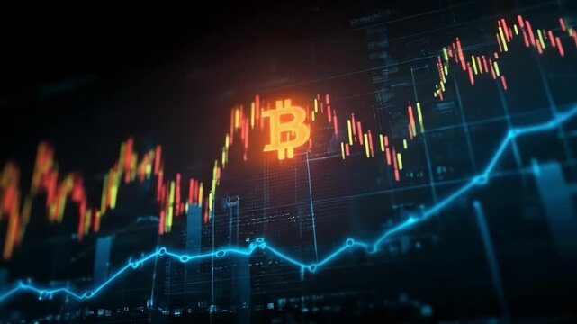 Bitcoin's Ascent: Illuminating the path of digital currency, a visual representation of bitcoin's market trend, its symbol glowing boldly against a backdrop of financial data.