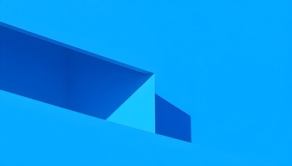 Abstract composition of blue geometric shapes creating a minimalist and modern design with strong lines and shadows.
