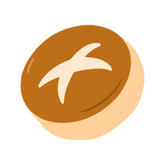 Rustic Round Brown Loaf Bread with Cross Score Mark Illustration
