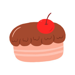 Delicious Pink Cupcake with Chocolate Frosting and Red Cherry