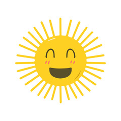 Cute Kawaii Happy Sun Character Smiling with Sunrays Illustration