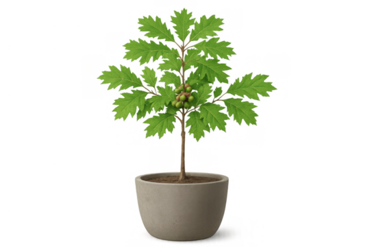 Young green plant with fresh leaves growing in a gray pot, representing nature, growth, and eco-friendliness on transparent - Powered by Adobe