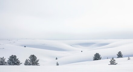 Snow-covered landscape with trees and a clear sky.