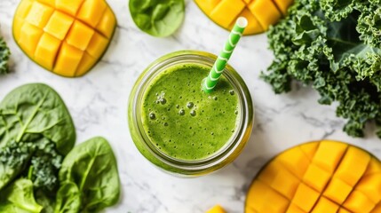 Refreshing Green Smoothie with Mango, Kale, and Spinach: A Healthy and Delicious Treat