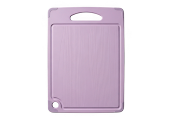 Light purple plastic cutting board with handle isolated on transparent background
