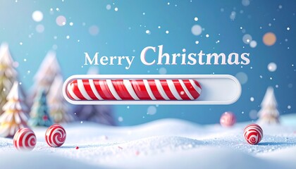 Merry Christmas loading concept with candy cane. 3d illustration elegant