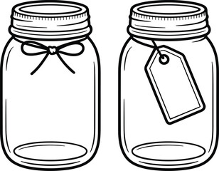 Two empty glass mason jars one with a bow and one with a blank tag glass jar empty jar
