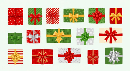 Cheerful collection of colorful gift boxes, perfect for festive holiday promotions and marketing materials, conveying joy and celebration for any occasion