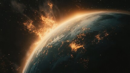 Fototapeta premium A beautiful view of Earth with fiery atmospheric energy.