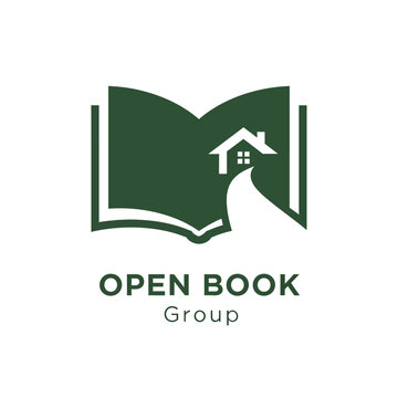 Open Book with House and Path Logo for Real Estate or Education.