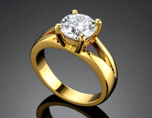 Close-up of a glamorous gold ring with a sparkling, clear diamond