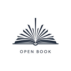 Stylized Open Book Illustration with Radiating Pages and OPEN BOOK Text.