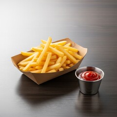 Golden French Fries with Ketchup - A Classic Comfort Food.