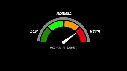 Voltage Level Gauge Meter Showing Normal Reading on Black Background indicator measurement. - Powered by Adobe