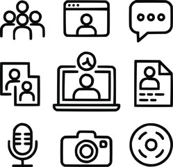 Team Collaboration Outline Icons Set  Online Meeting, Chat, and Video Conference SymbolsTeam Collaboration Outline Icons Set  Online Meeting, Chat, and Video Conference Symbols