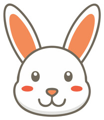Cute cartoon rabbit face illustration. Happy white bunny with long ears and rosy cheeks.