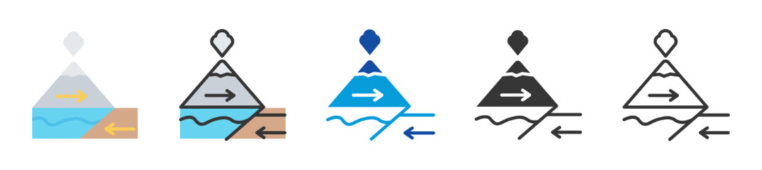 subduction zone icon set multi style various collection