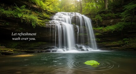 Obraz premium A Majestic Waterfall Flowing in a Lush Forest Environment