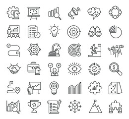 Set of collection line icons related Business Strategy. Editable stroke. Perfect pixel on transparent background