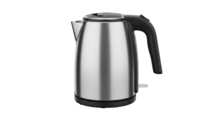 Stainless steel electric kettle isolated on a white background.