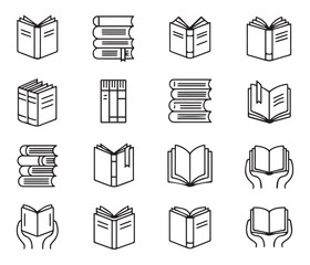 Books icons set with documents and symbols vector