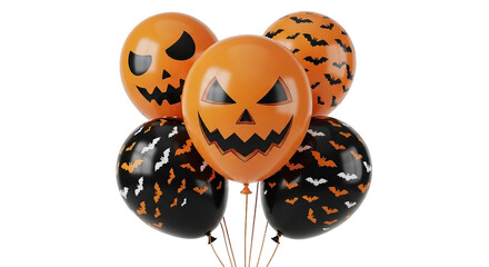 Spooky Halloween balloons with jack-o'-lantern faces and bat patterns creates a festive atmosphere