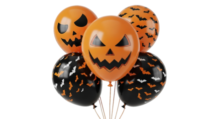 Spooky Halloween balloons with jack-o'-lantern faces and bat patterns creates a festive atmosphere