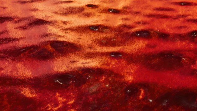 Abstract close up of bubbling red and orange liquid surface.